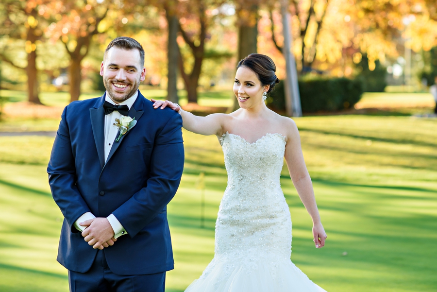 A bride and groom see each other for the first time before the ceremony.